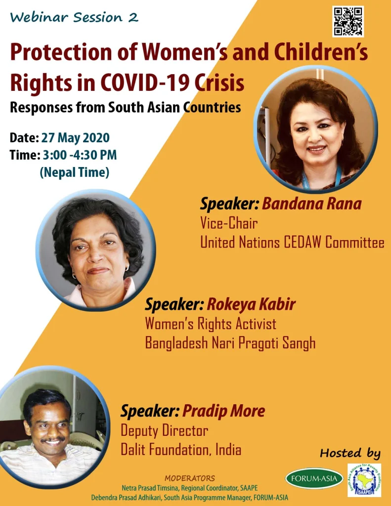 Webinar Session 2: Protection Of Women’s And Children’s Rights In COVID-19 Crisis: Responses From South Asian Countries